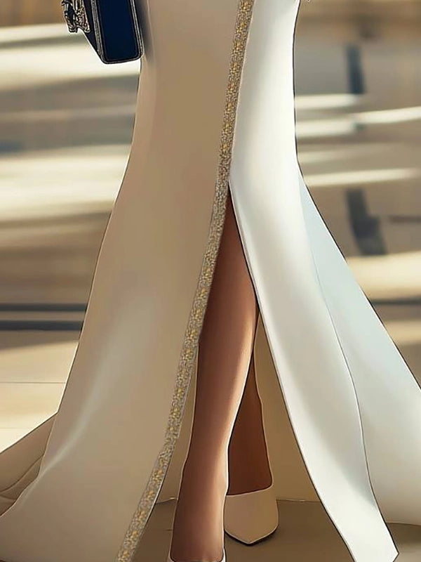 Rhinestone Ribbon Cross Neck Mermaid Split Floor-length Gown