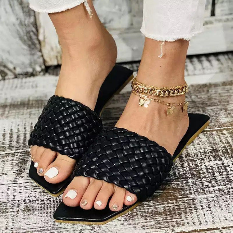 Women's Slippers with Square Toe Woven