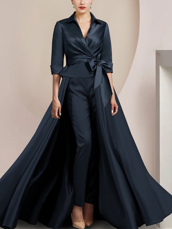 Lapel Solid Color Jumpsuit