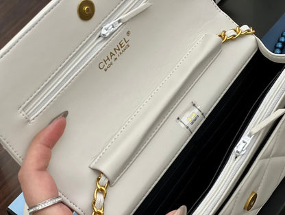 Chanel Mini Flap Bag Calfskin & Gold-Tone Metal White