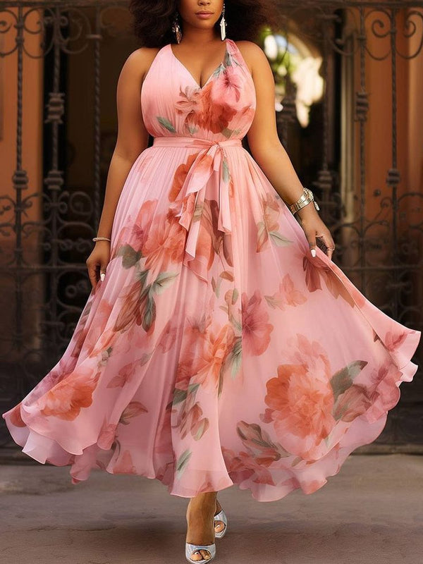 Sleeveless Chiffon Print Ladies Dress