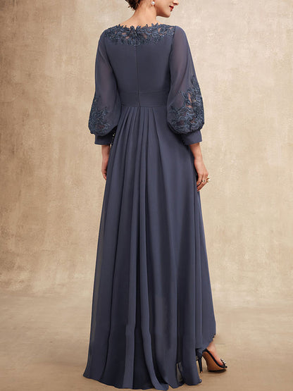 A-Line Scoop Neck Asymmetrical Chiffon Mother of the Bride Dress With Ruffle Appliques Lace