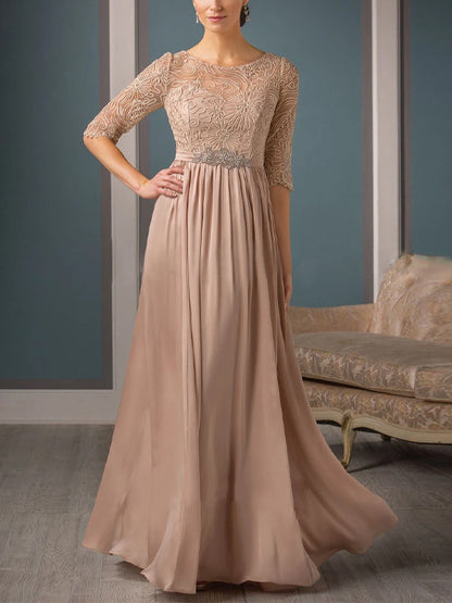 Round Neck Lace Solid Color Maxi Dress