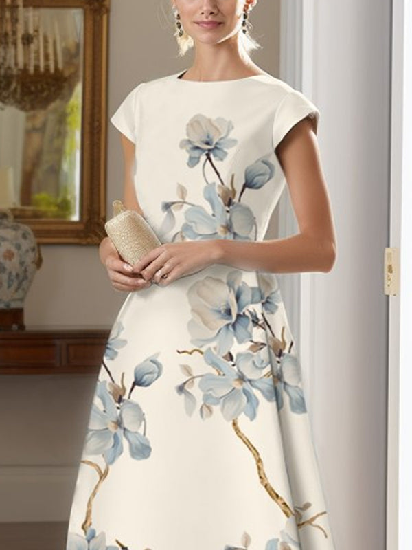 Temperament Waist Satin Print Dress