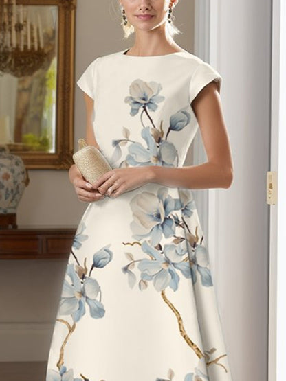 Temperament Waist Satin Print Dress