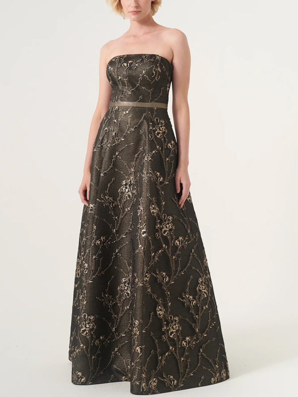 Strapless Lace Solid Color Dress Suit