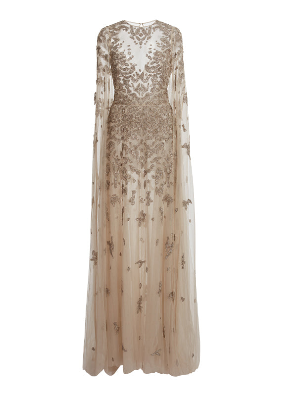 Round Neck Mesh Lace Maxi Dress