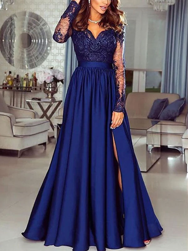 V-neck Temperament Lace Evening Gowns