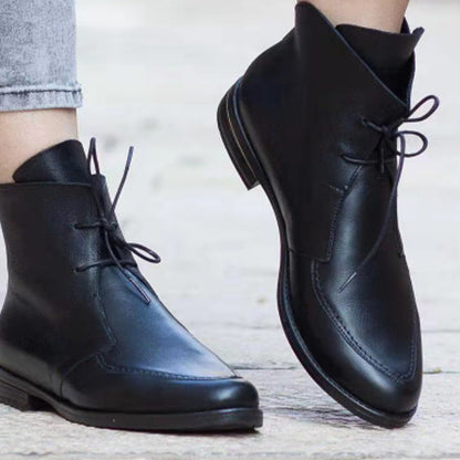 Women's leather boots with front lace-up Martin boots