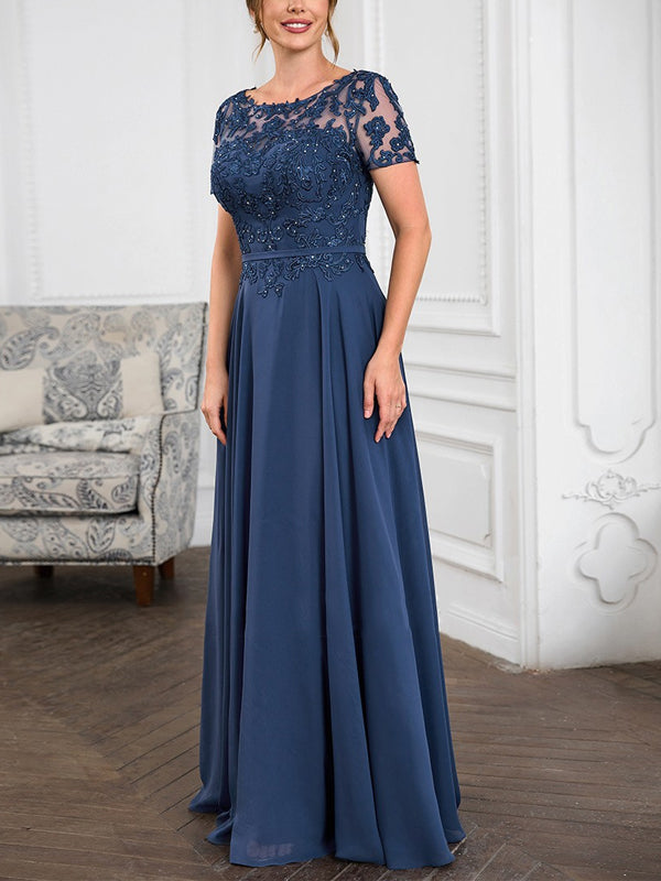 Round Neck Lace Solid Color Maxi Dress