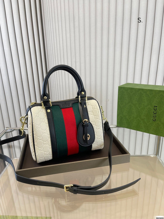 Gucci Dark Brown/Beige GG Canvas and Small Vintage Web Boston Bag