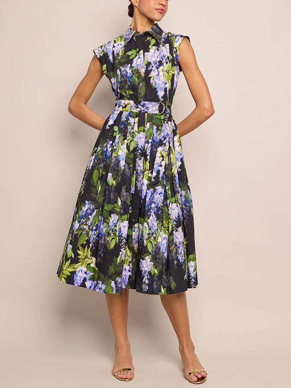 Elegant Printed Pleated Holiday Women's Dress