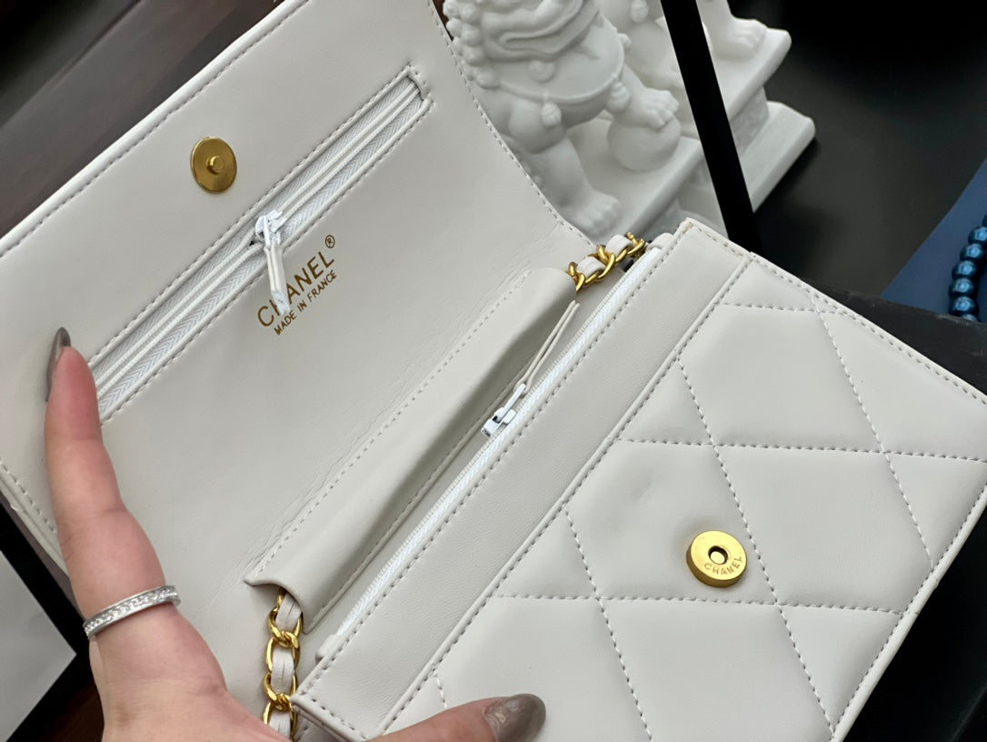 Chanel Mini Flap Bag Calfskin & Gold-Tone Metal White
