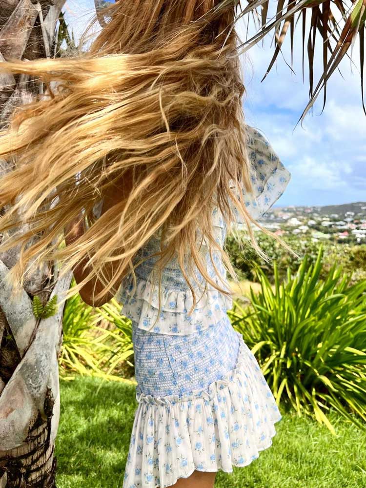 loveedsTM-Blue floral print dress women smocked sexy women party dress ruffled sleeve summer dress women sweat ladies dress