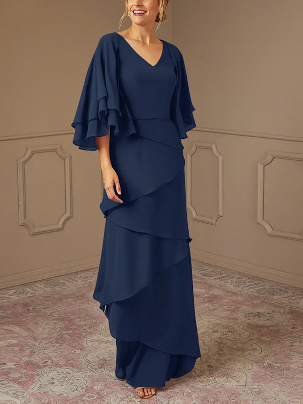 V-Neck Solid Chiffon Maxi Dress