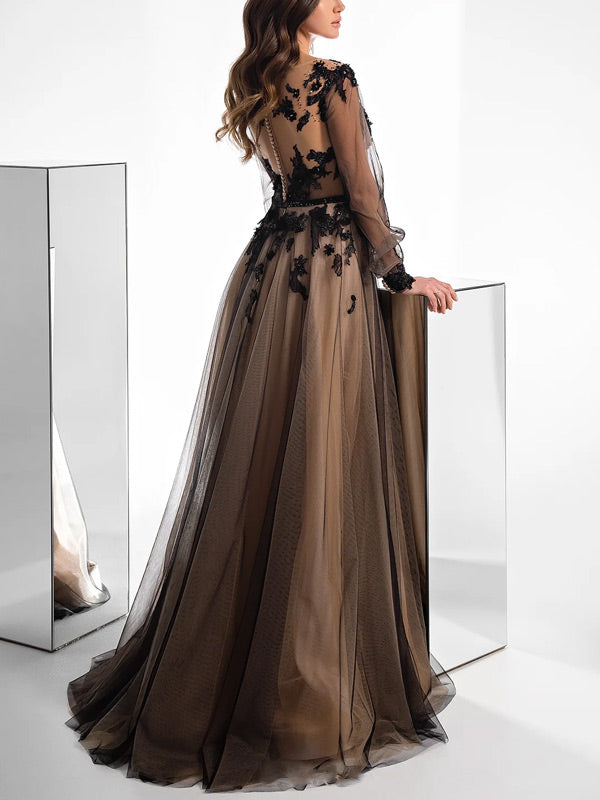 Mesh Bubble Sleeve Wedding Women's Dress