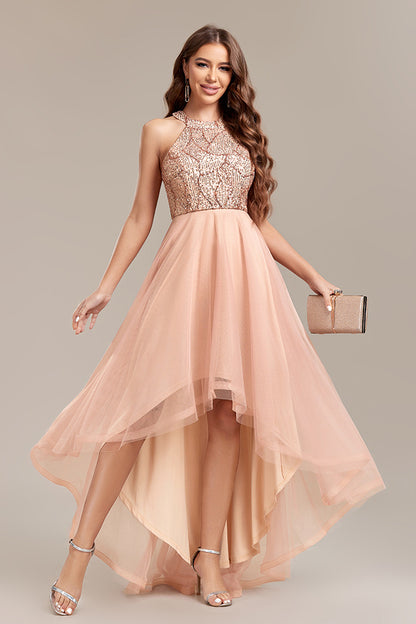 loveedsTM-Halter Neck Sequined Mesh Sleeveless Puff Ball Gown