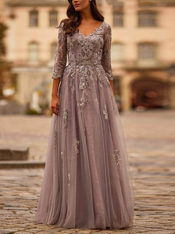 Pink V-neck Lace Mesh Maxi Dress