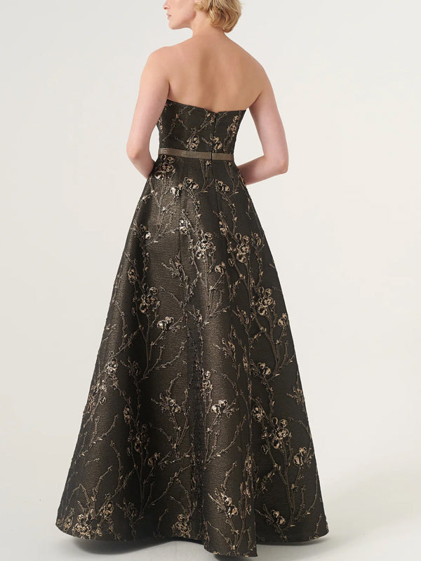 Strapless Lace Solid Color Dress Suit