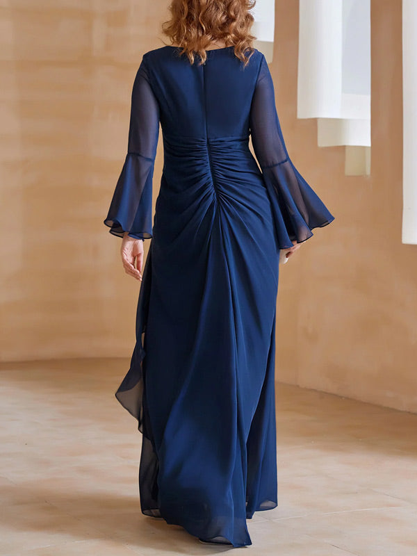 V Neck Pleated Floor-Length Dress