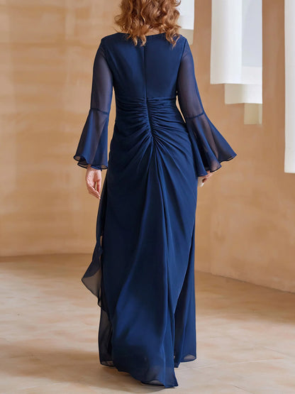 V Neck Pleated Floor-Length Dress
