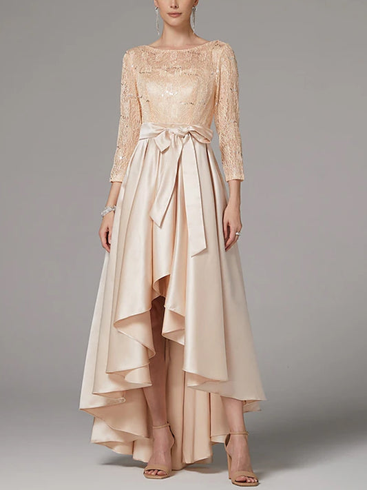 Round Neck Lace Solid Color Maxi Dress