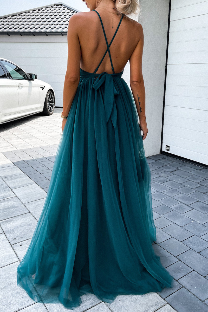 loveedsTM-Sexy Solid Mesh Halter Cake Skirt Dresses