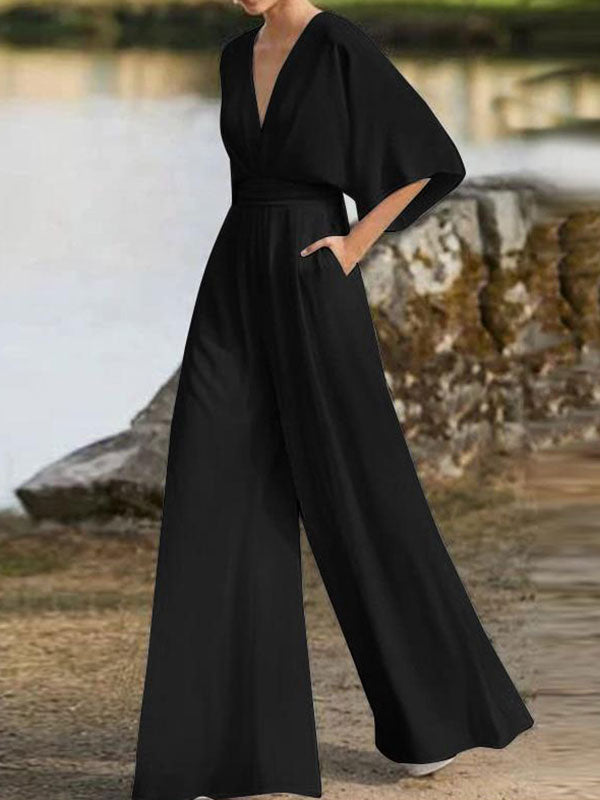 Elegant V Neck Office Lady Plus Size Women‘s Jumpsuit