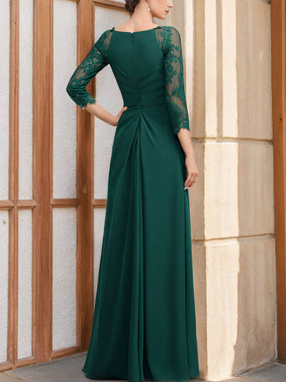 A-Line/Princess Scoop 3/4 Length Sleeves Floor-Length Sequined Mother of the Bride Dresses