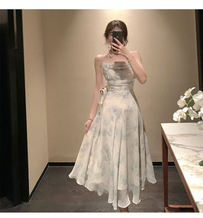 loveedsTM-Summer Party Midi Elegant Dress Women Strap Sexy Design High Wasit Vintage Casual Dress Sleeveless Chiffon Sweet Dress