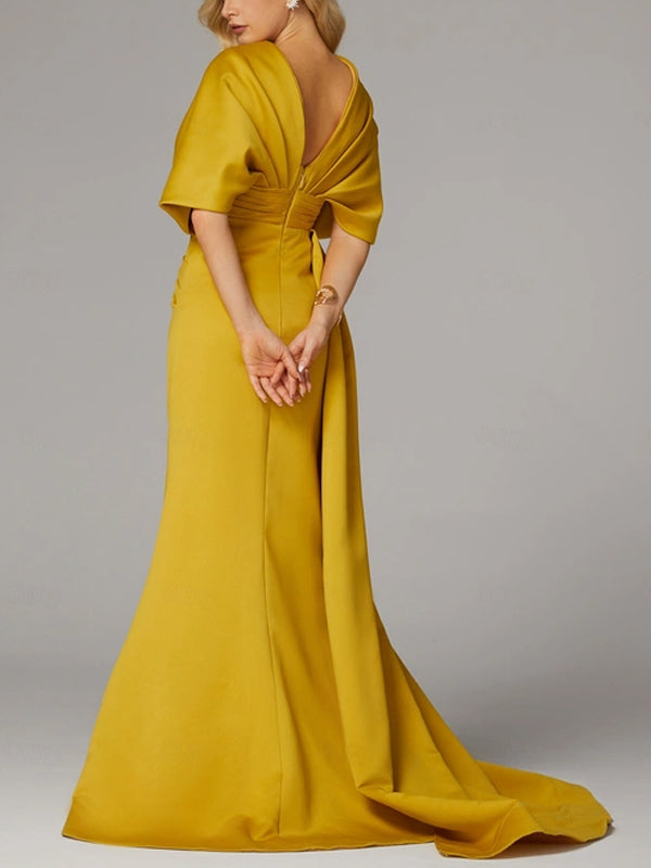 V-neck Solid Color Maxi Dress