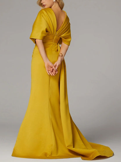 V-neck Solid Color Maxi Dress