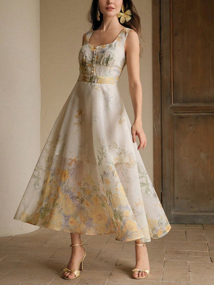 Women's Elegant Floral Print Camisole Dress