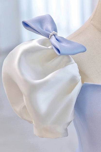 loveedsTM-Runaway Princess blue puff sleeve evening dress