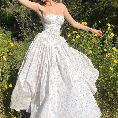 White floral sweet cute elegant long chiffon tube top homecoming dress wedding guest dress birthday party dress gh4083