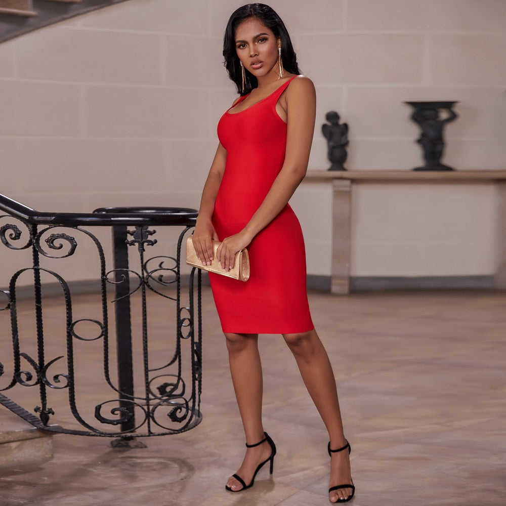 loveedsTM - Elegant Sleeveless Bodycon Bandage Dress for Women 2024 Summer Basic Green Sexy Dresses Roung Neck Evening Club Party Dress Midi