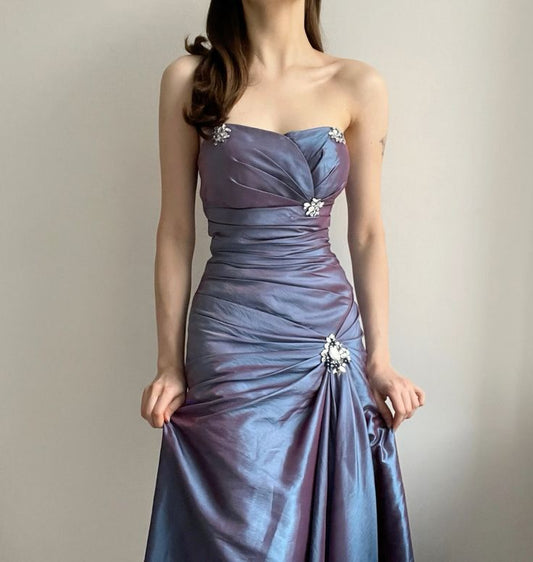 Purple Shiny Vintage Elegant Long Satin Ball Gown Evening Dress gh3375