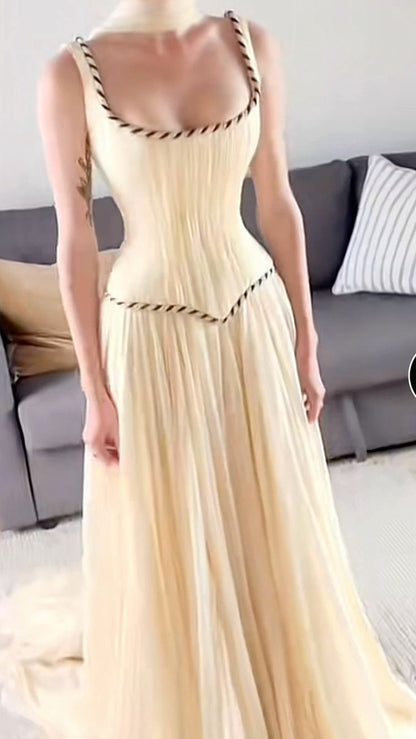 Ivory White Retro Elegant Square Round Neck Greek Goddess Long Tulle Floor-Length Train Ball Gown Evening Dress Party Dress gh3674