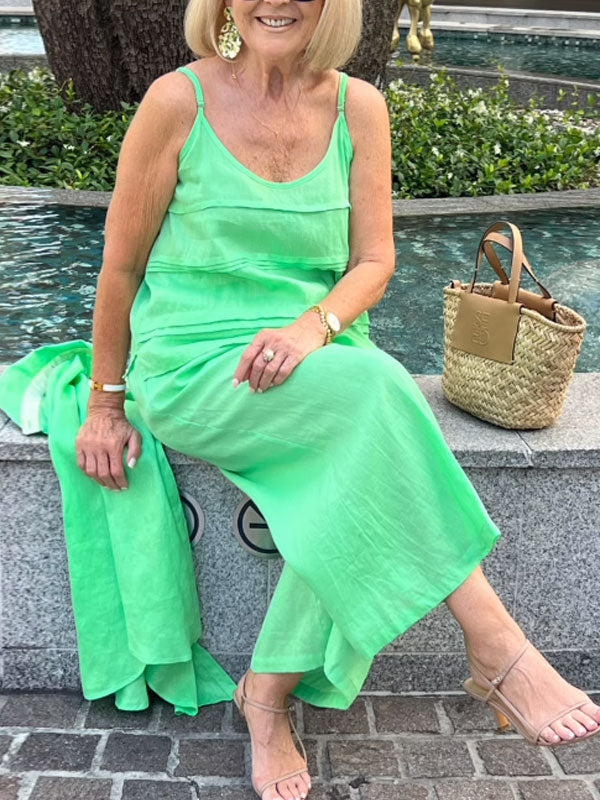 Temperament Cotton Linen Shirt Short Sleeve Wide Leg Pants Women's Sets