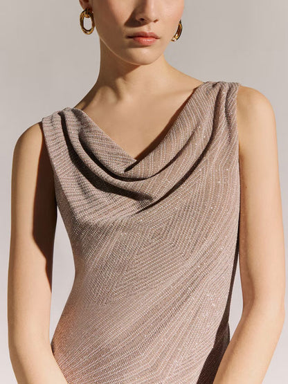 Vestido Comprido com Corpo de Glitter