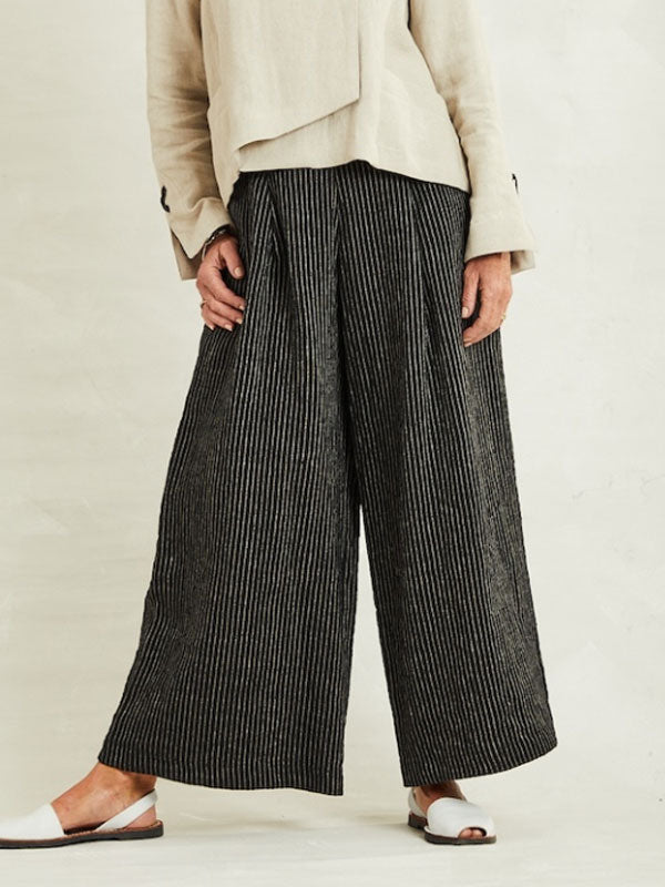 Striped Cotton and Linen Women's Trousers
