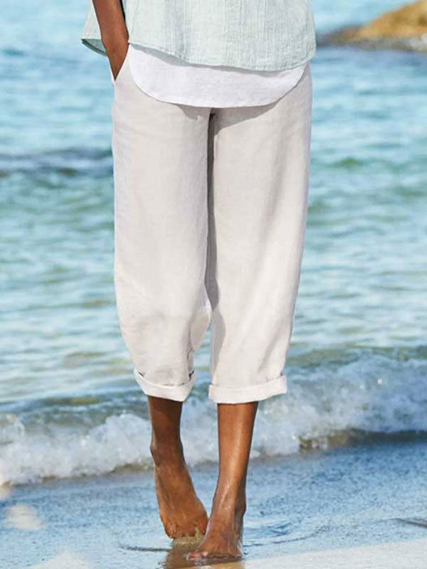 Ninth Cotton Linen Straight Casual Ladies Pants