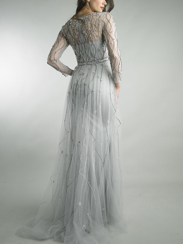 V-neck Long Sleeve Lace Maxi Dress