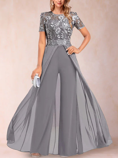 A-Line/Princess Scoop Short Sleeves 2 Pieces Pantsuits