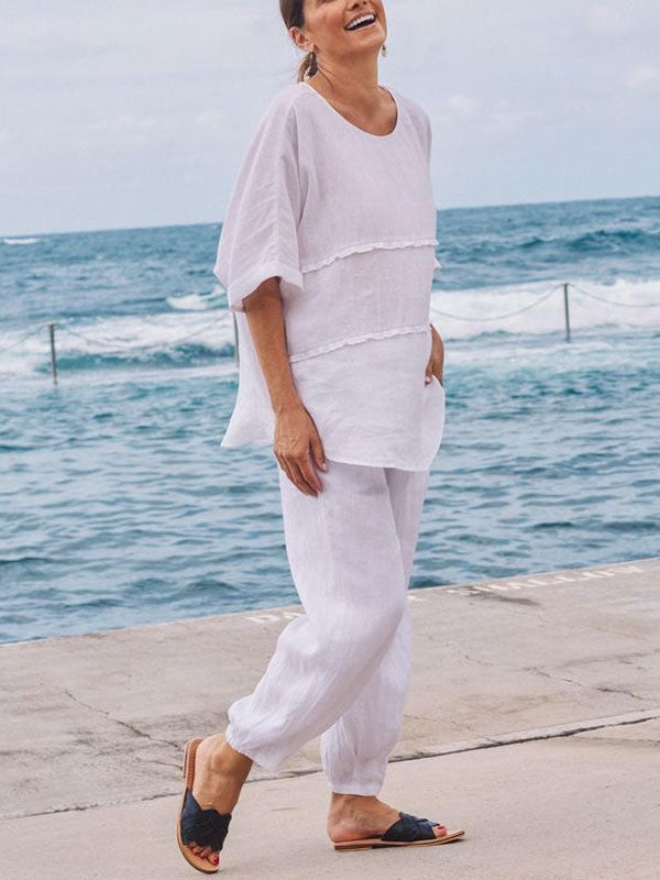 Loose Pullover Cotton Linen Women's Suit