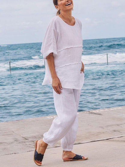 Loose Pullover Cotton Linen Women's Suit