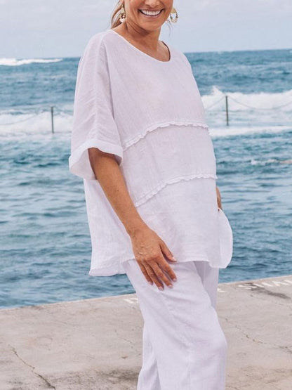 Loose Pullover Cotton Linen Women's Suit