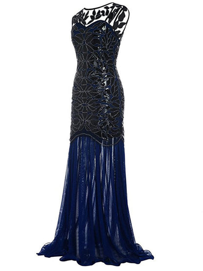 loveedsTM-Vestidos Vintage Mujer Sequins Beading Long Evening Dresses Formal Round Neck Lace Long Sexy Women Party Special Occasion