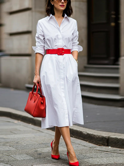 Solid Color Temperament Workplace Women's Shirt Dress