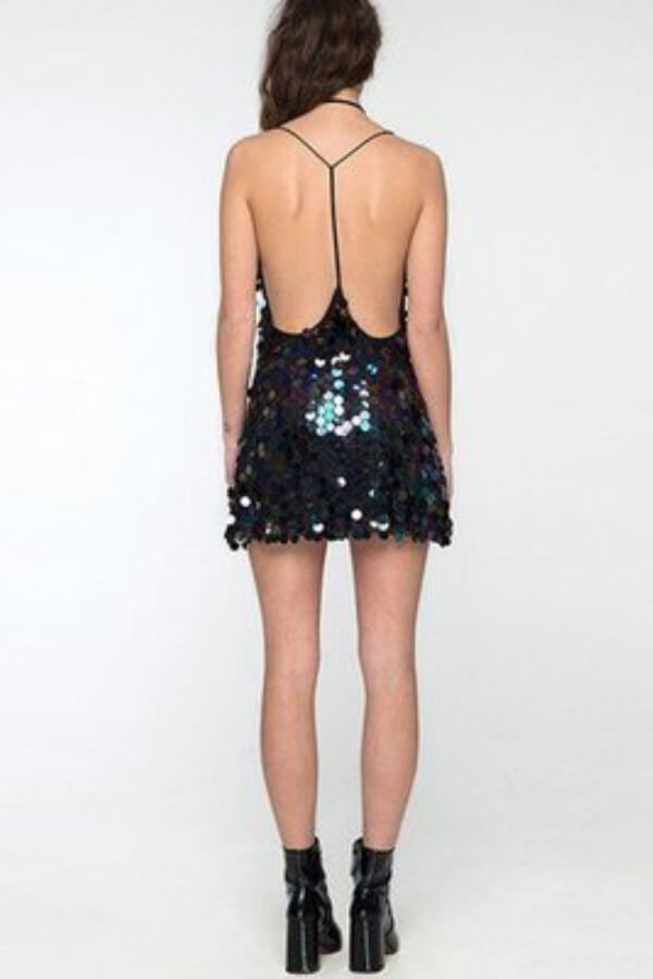 loveedsTM- Sexy Sequin V Neck Backless Mini Dress